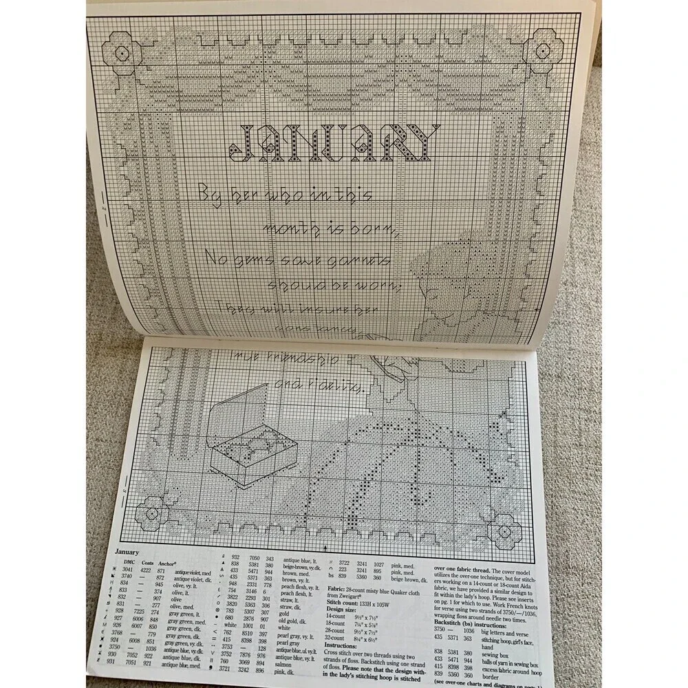 Birth Month counted cross stitch patterns Forget Me Nots 12 Month Verses Angela